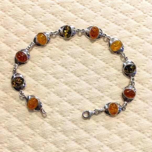 Vintage Sterling Silver Multi Color Amber Tennis Bracelet - Picture 6 of 6